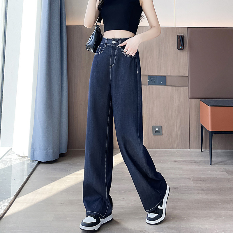 小个子显高高腰宽松直筒牛仔裤百搭显瘦150CM垂感阔腿裤九分长裤