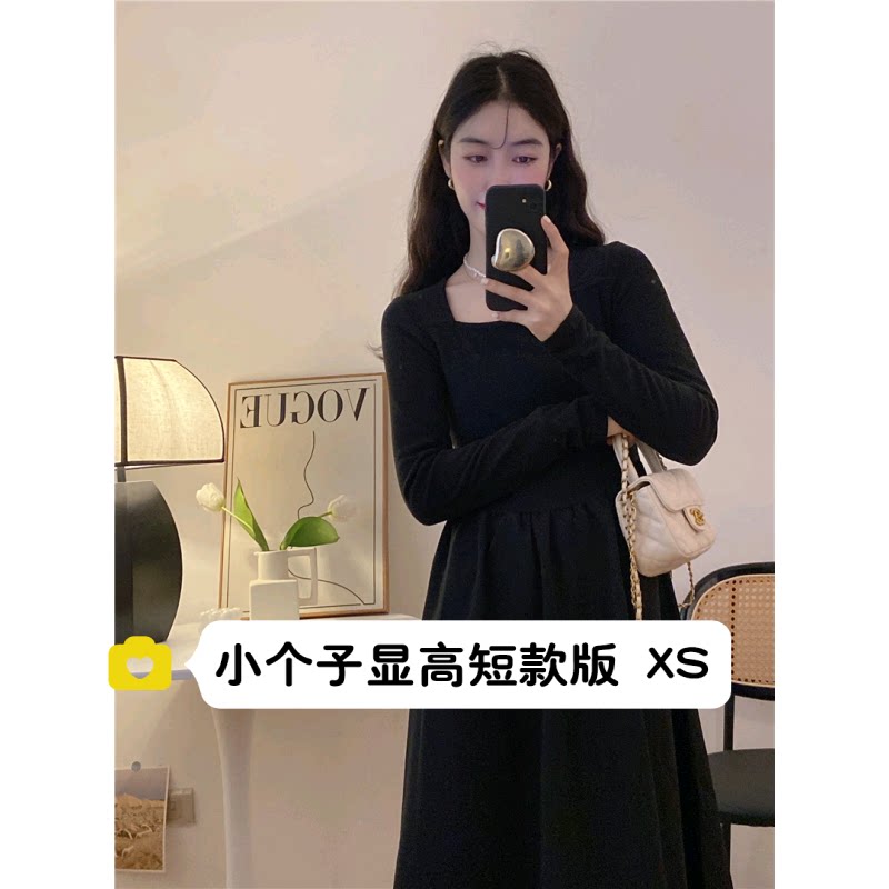 小个子秋冬法式方领连衣裙女xs
