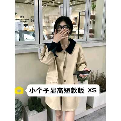 拼接145cm早秋浅卡其xs码风衣