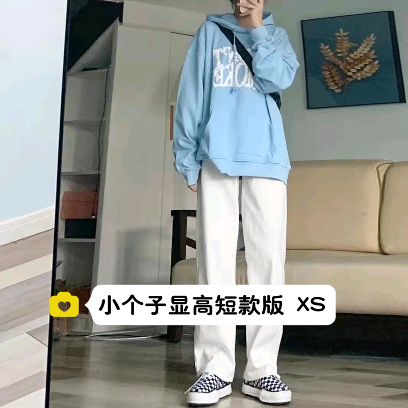 小个子高腰白色牛仔阔腿裤女XS