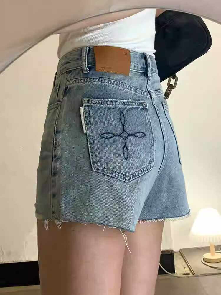 150小个子毛边牛仔短裤女梨形身材高腰显瘦设计感a字阔腿热裤xs夏