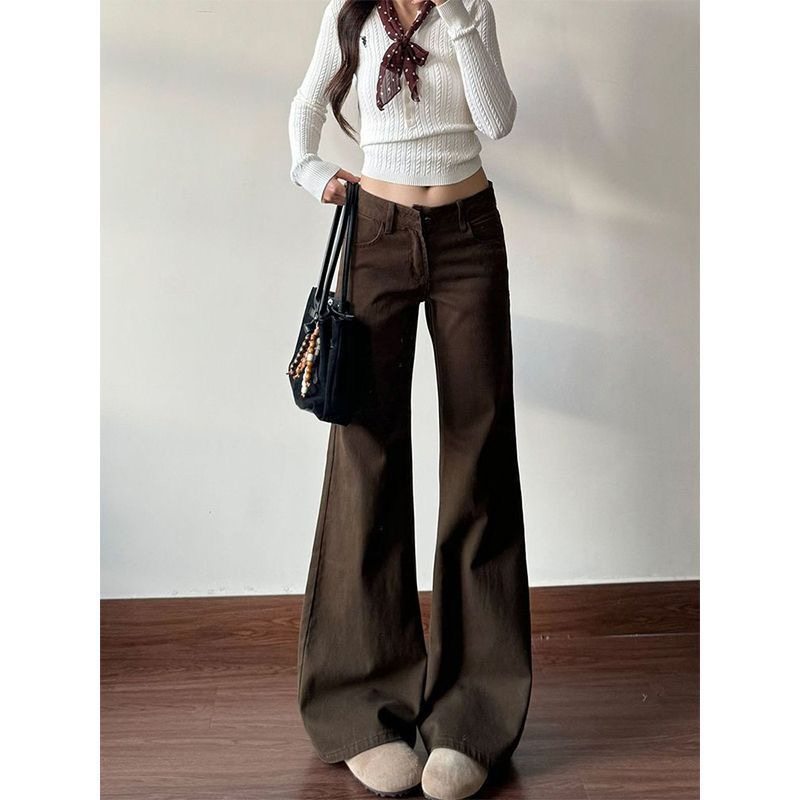 小个子美式咖色不贴腿微喇牛仔裤150CM低腰显瘦百搭喇叭阔腿长裤,女装/女士精品,牛仔裤,淘宝优惠券,粉丝福利购,淘宝优惠卷