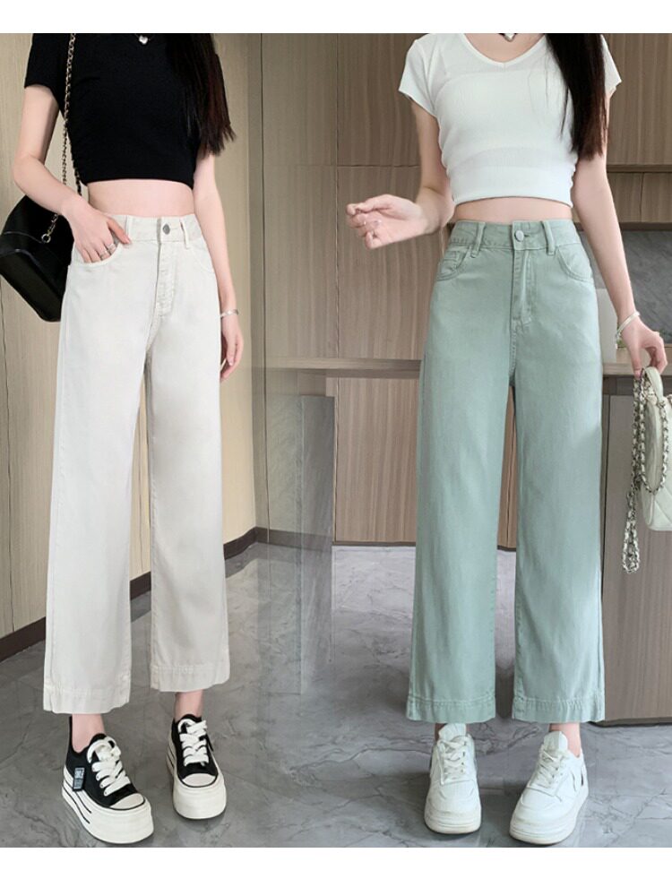 150矮个子夏季天丝棉新款牛仔裤女小个子八分高腰显瘦直筒阔腿裤