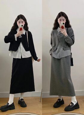 145矮小个子150设计感套装宽松假两件卫衣垂感高腰半身裙两件套xs