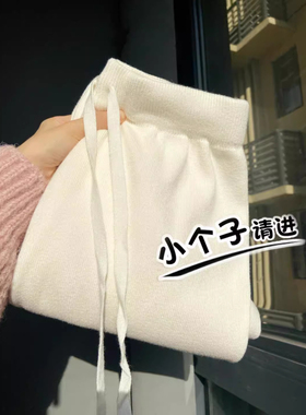 秋季新款小个子白色糯米裤150cm显高垂感直筒长裤羊绒针织阔腿裤