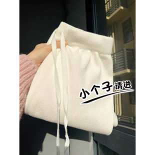 秋季新款小个子白色糯米裤150cm显高垂感直筒长裤羊绒针织阔腿裤