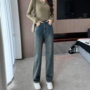 XXS女 145cm矮小个子高腰百搭显瘦直筒阔腿拖地裤 秋冬季 加绒牛仔裤