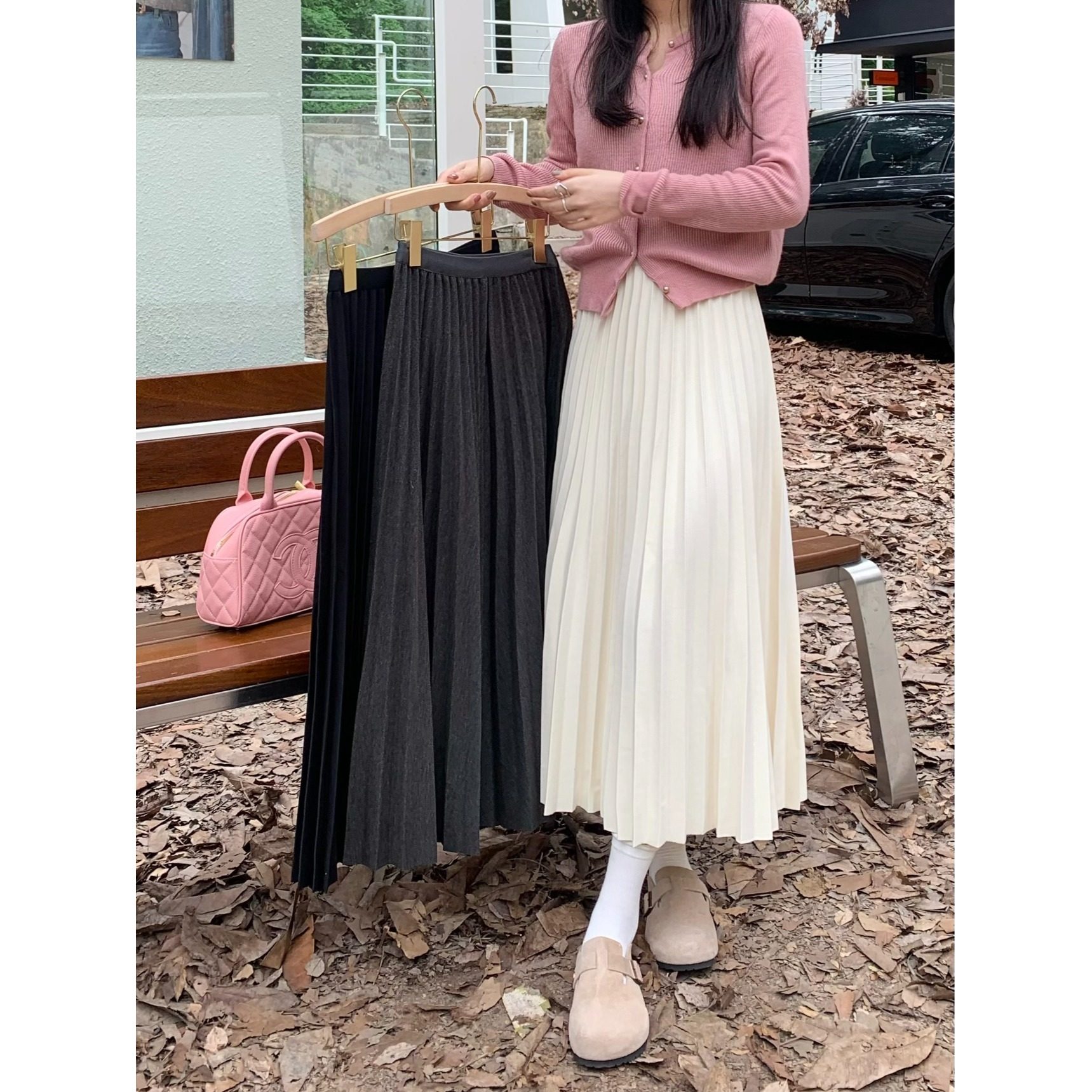 矮小个子杏色毛呢半身裙145CM高腰设计感加厚百褶裙中长款a字半裙,女装/女士精品,半身裙,淘宝优惠券,粉丝福利购,淘宝优惠卷