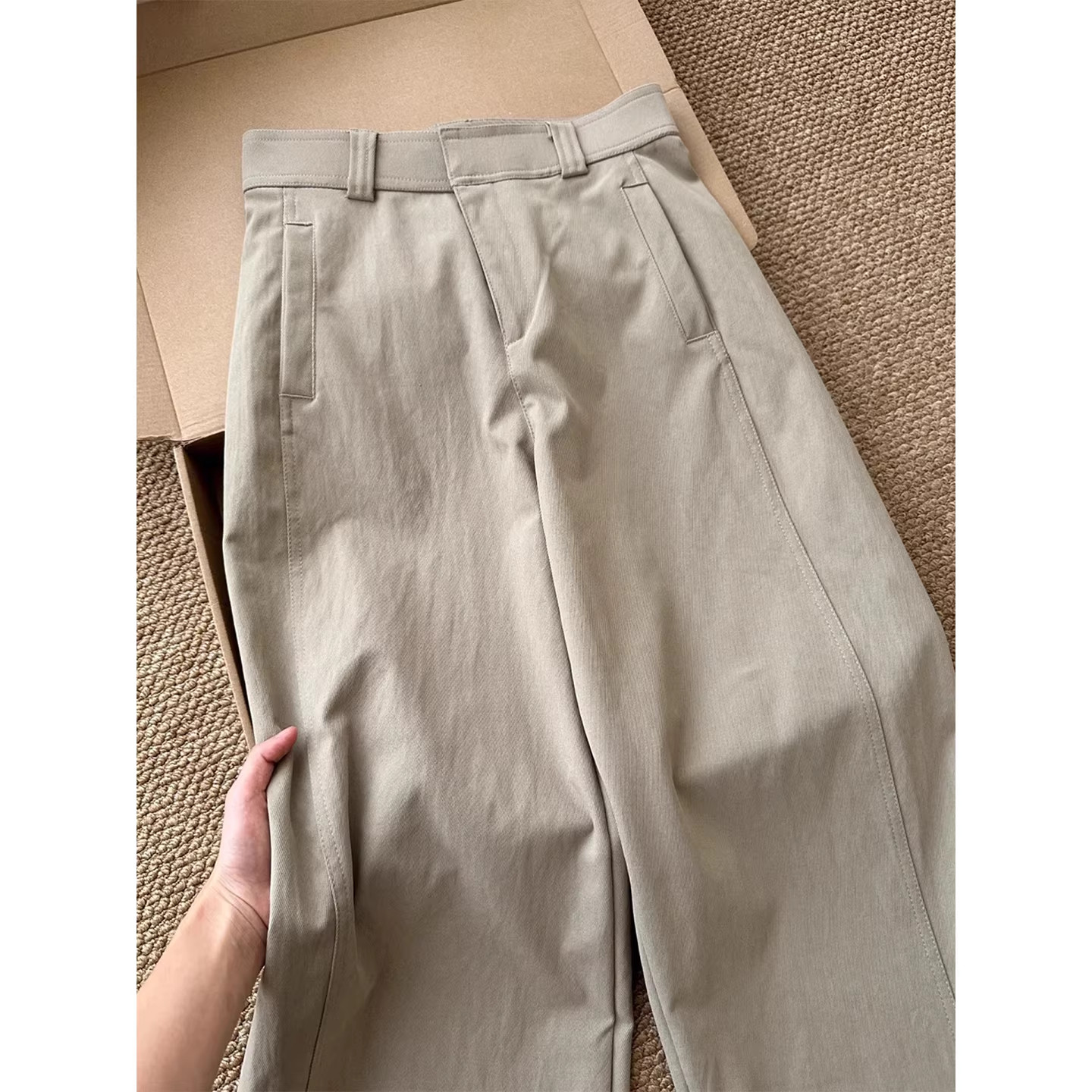 显高穿搭矮个子美式休闲弯刀裤设计感高腰卡其色宽松拖地阔腿裤XS