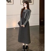 早秋miu系穿搭150矮小个子145cm秋冬修身 假两件连衣裙长裙女xs码