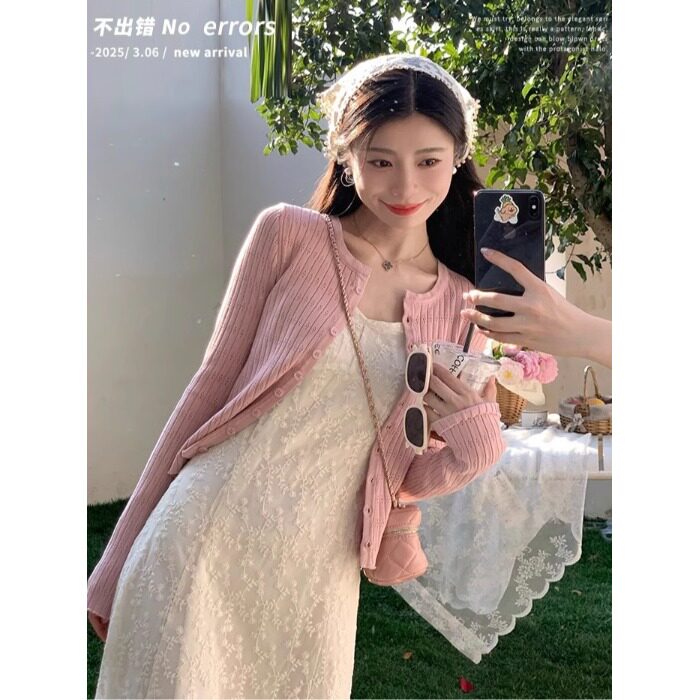 145矮小个子法式温柔白色蕾丝吊带连衣裙气质显瘦收腰中长裙XS夏