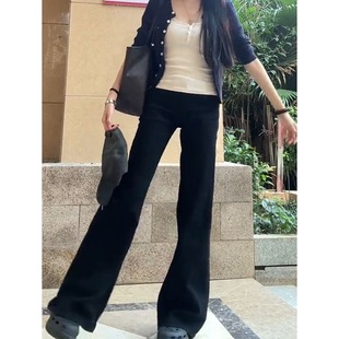 小个子黑色显瘦辣妹微喇牛仔裤百搭145CM低腰显高直筒喇叭拖地裤