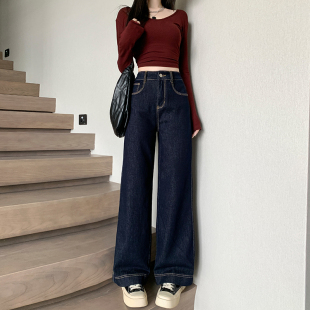 显高穿搭矮小个子高腰牛仔直筒裤九分长裤宽松显瘦阔腿裤XXS女裤