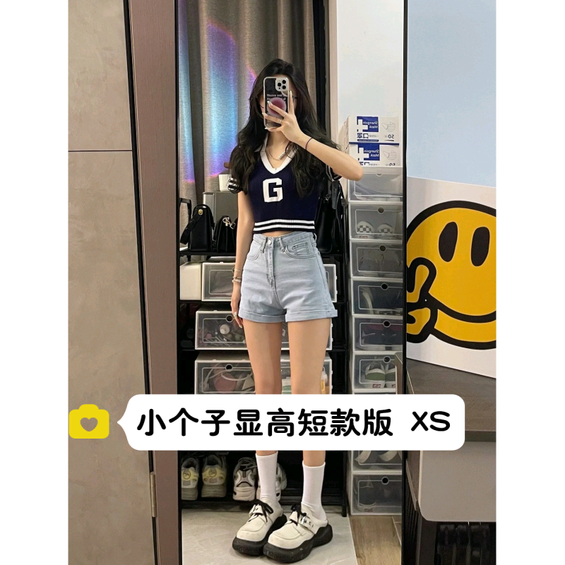 小个子牛仔阔腿短裤XS码