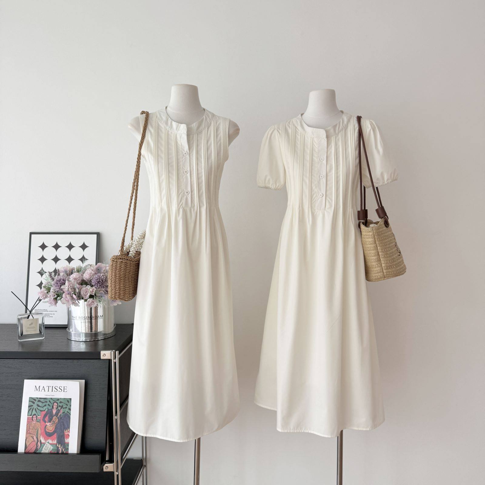 145小矮个子连衣裙女夏150显高收腰显瘦法式高级感A字背心长裙xs