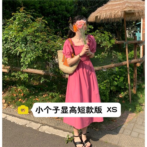 150小个子显高145桔梗方领短袖裙