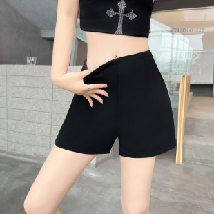 百搭显高145CM辣妹弹力A字热裤 显瘦穿搭小个子黑色高腰西装 短裤