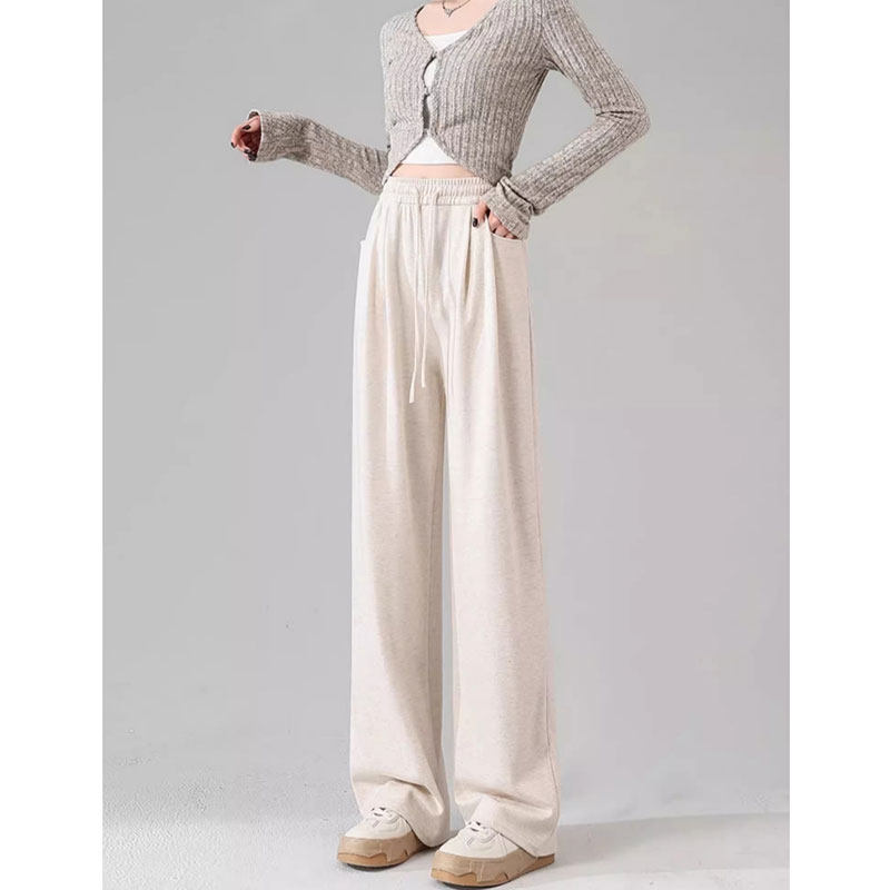 秋季新款小个子150韩系穿搭休闲裤高腰直筒拖地裤窄版抽绳阔腿裤