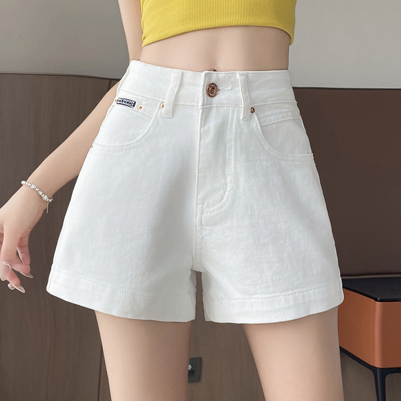 矮小个子白色宽松牛仔短裤减龄穿搭150CM显高高腰热裤A字阔腿裤XS