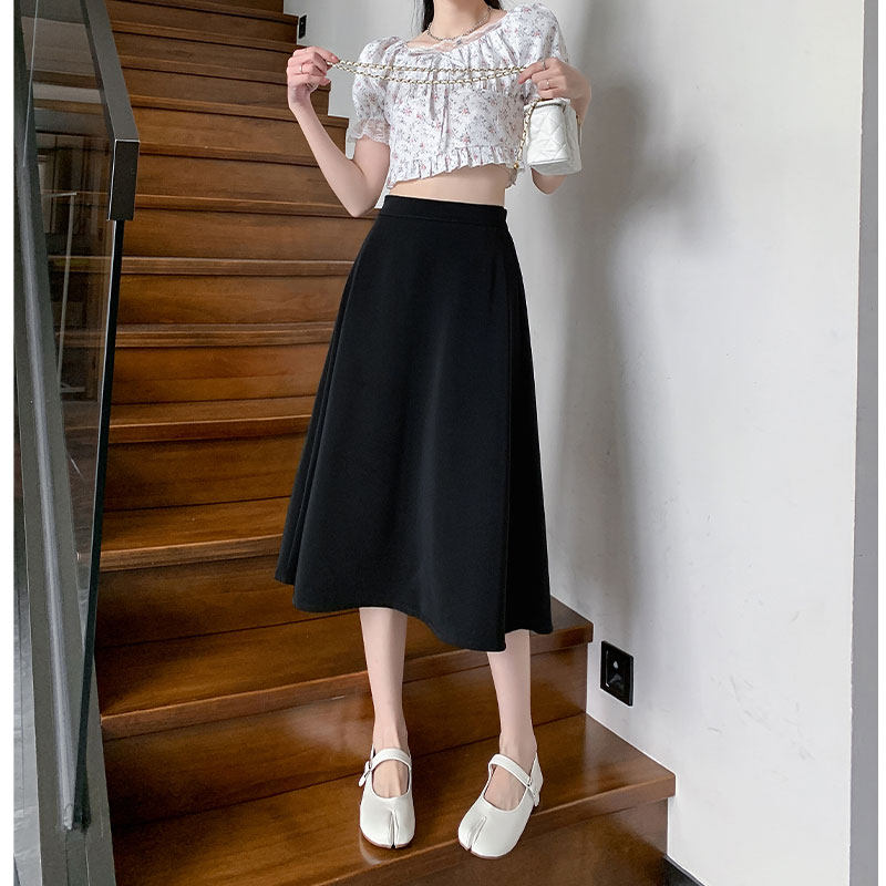 145cm显高高腰黑色半身裙百搭遮胯显瘦中长裙a字伞裙西装裙xxs夏
