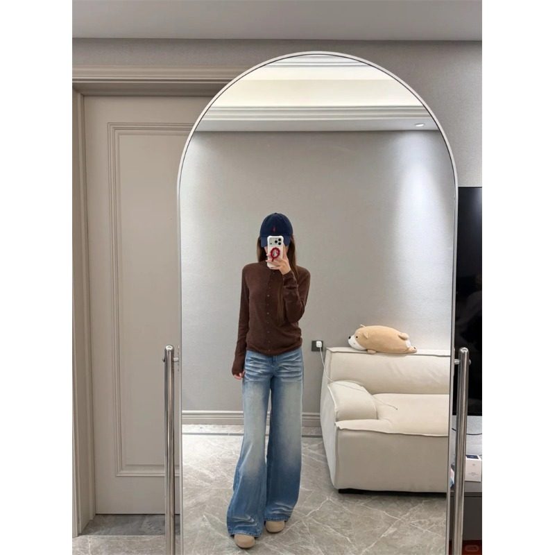 小个子美式折痕阔腿牛仔裤百搭显瘦145CM高腰宽松显瘦直筒拖地裤