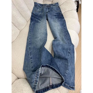 小个子宽松阔腿微喇牛仔裤美式复古145CM低腰显瘦垂感直筒喇叭裤