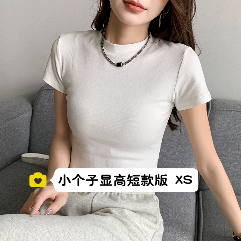 夏季新款圆领短款145cm小个子上衣设计感小众高级感正肩短袖t恤女