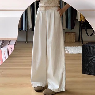 小个子肌理感白色宽松直筒牛仔裤女韩版高腰显瘦垂感窄版阔腿裤xs