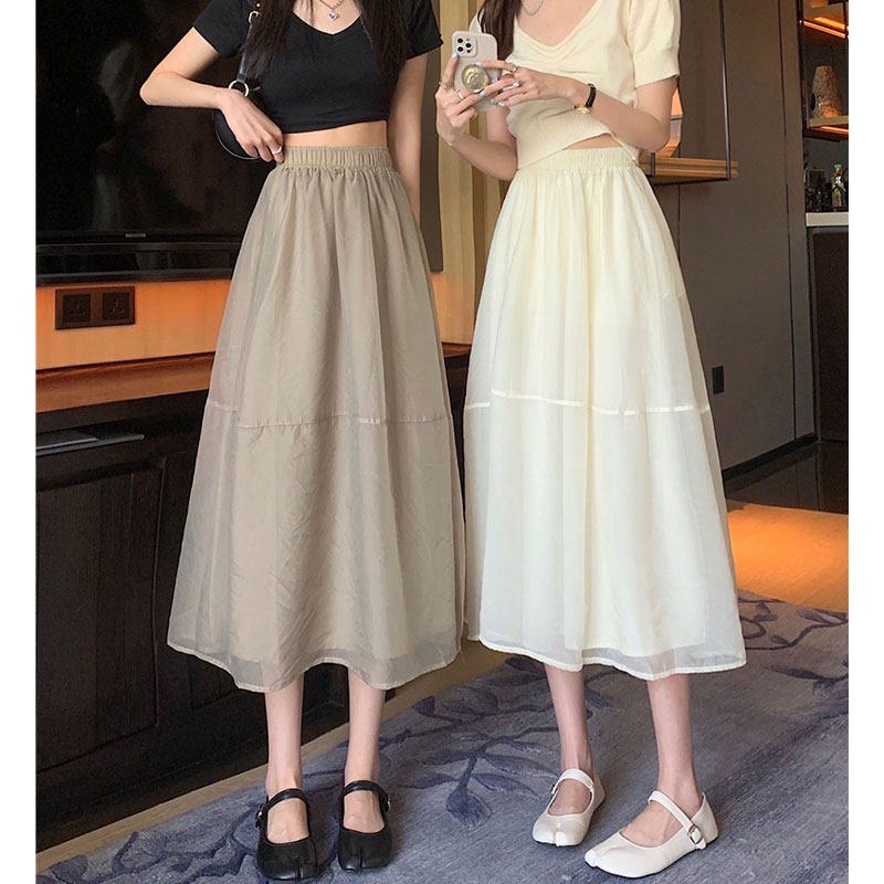 夏季纱裙半身裙欧根纱2025新款145小个子高腰半身a字仙女裙中长裙
