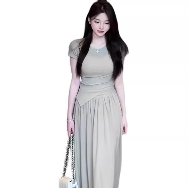 不规则修身短袖T恤上衣半身裙女