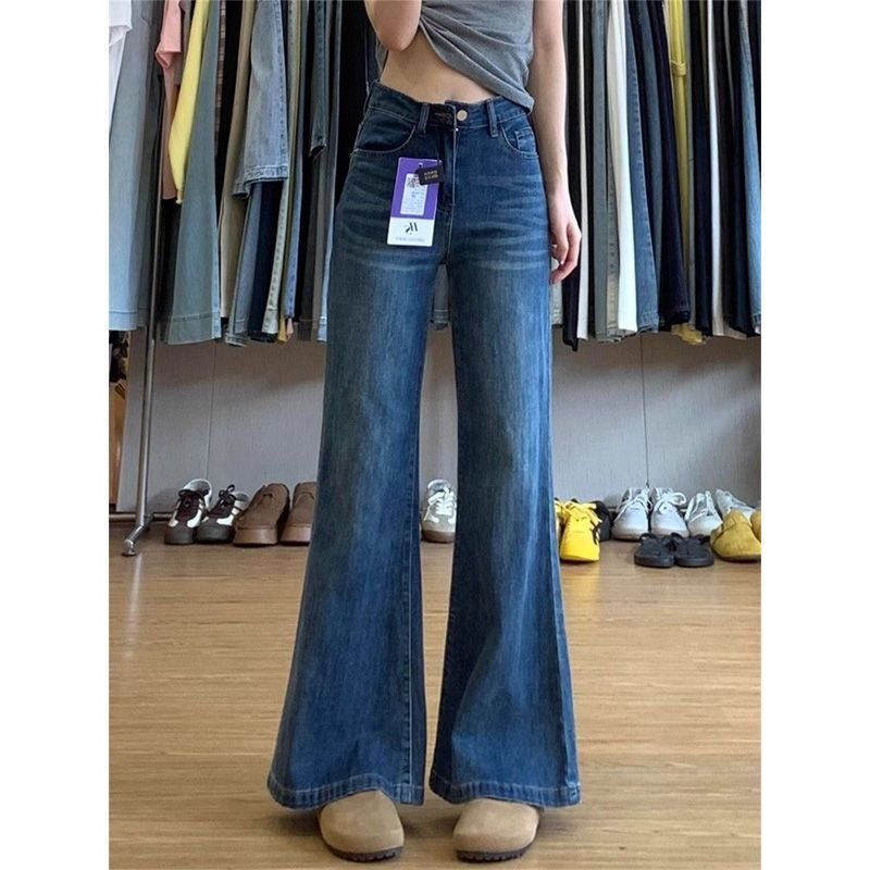 显瘦穿搭小个子美式微喇阔腿牛仔裤复古百搭宽松直筒喇叭长裤XS女
