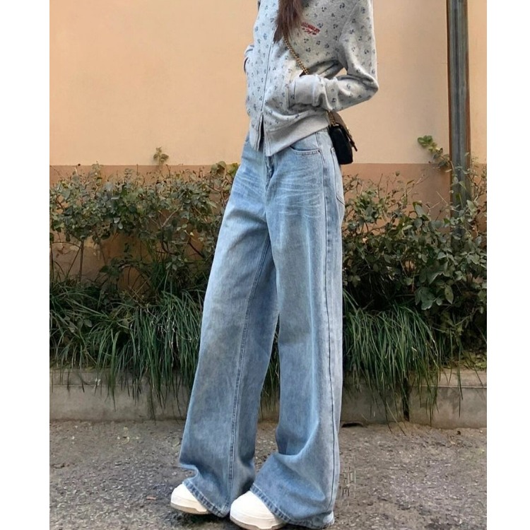 150cm美式牛仔裤女小个子秋冬新款高腰设计感小众阔腿裤子九分xs