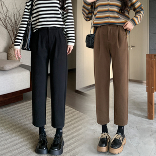 直筒裤 冬季 宽松显瘦145CM垂感百搭休闲裤 矮小个子毛呢哈伦裤 新款