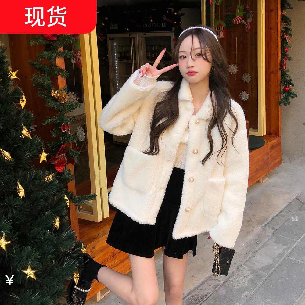 145小个子羊羔毛外套女150cm小码宽松短款百搭毛绒上衣XXS码秋冬