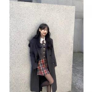145小矮个子灰色毛呢外套女秋冬150高级感赫本风正肩呢子大衣xs码