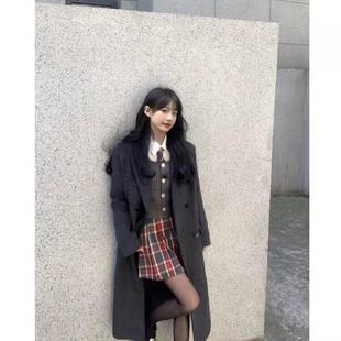 145小矮个子灰色毛呢外套女秋冬150高级感赫本风正肩呢子大衣xs码