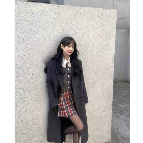 150小矮个子灰色毛呢大衣外套