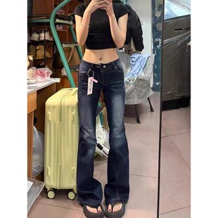 小个子微喇牛仔直筒裤裤修身显瘦145cm低腰美式辣妹喇叭拖地裤XS