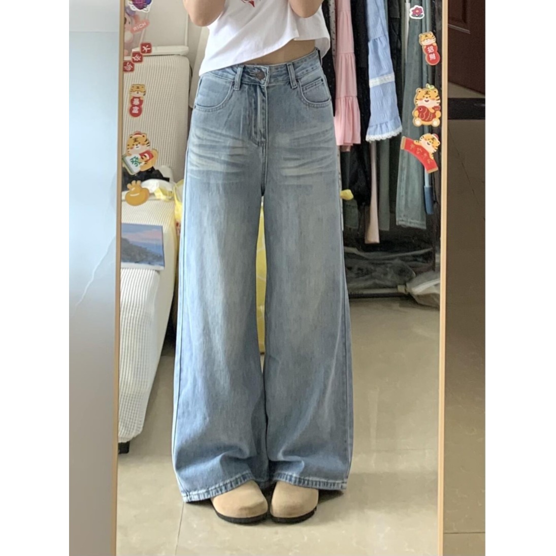 小个子150cm慵懒松弛感宽松阔腿牛仔裤女显高直筒垂感拖地裤xs秋