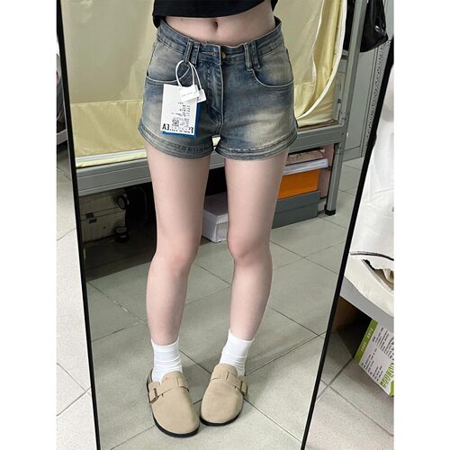 显高穿搭小个子美式牛仔短裤150cm复古辣妹低腰显瘦做旧a字热裤XS