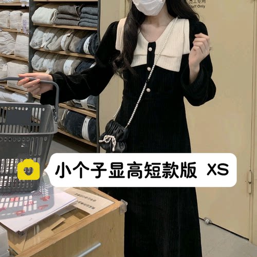 小个子法式复古灯芯绒长袖连衣裙