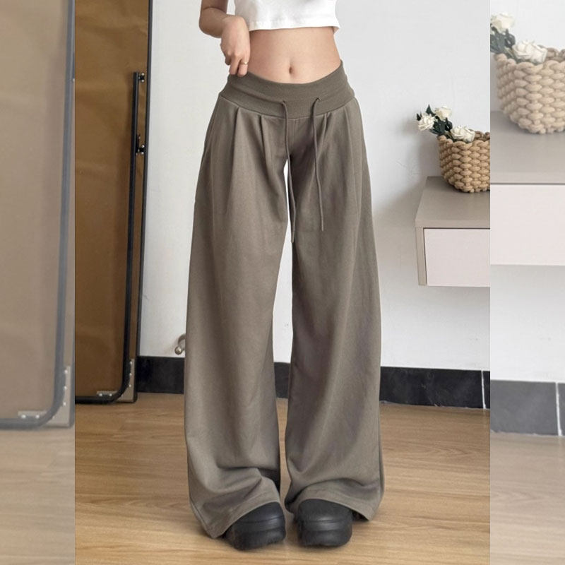 150CM小个子低腰美式复古运动裤抽绳宽松显瘦直筒垂感休闲阔腿裤