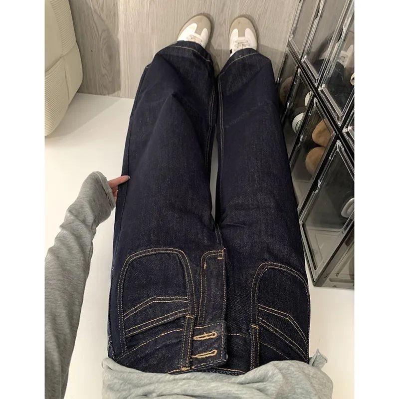 小个子美式阔腿牛仔裤设计感显瘦145CM显高高腰宽松直筒拖地裤XS