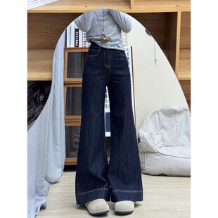 小个子美式复古丹宁蓝微喇牛仔裤150显高高腰宽松直筒裤喇叭长裤