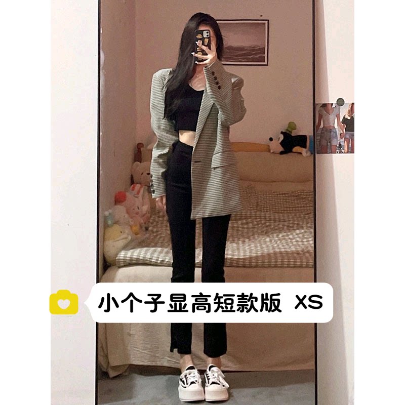 黑色开叉牛仔裤女小个子150高腰直筒烟管九分裤八分xs夏显瘦穿搭