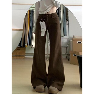 145低腰宽松喇叭拖地长裤 150小个子美式 辣妹咖色不贴腿微喇牛仔裤