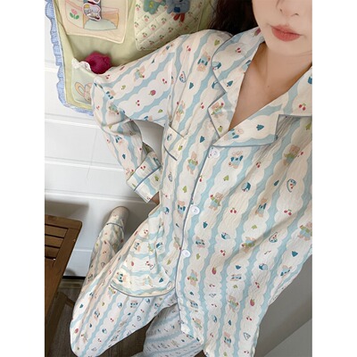 小矮个子145网红韩系ins风睡衣套装女150小熊印花家居服两件套xs