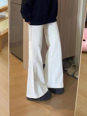 高腰微喇叭裤百直筒拖地长裤