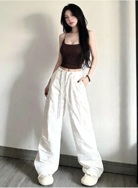 小矮个子速干工装裤休闲束脚裤145cm高腰阔腿裤直筒降落伞兵裤女