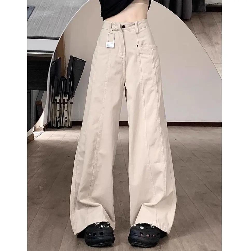 145CM小个子美式工装牛仔裤高腰宽松直筒裤显瘦垂感阔腿休闲裤女